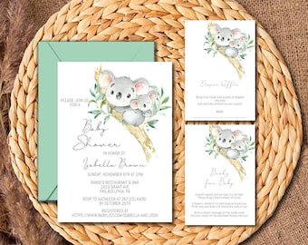 Koala Baby Shower Invitations, Printable Koala Invites Template