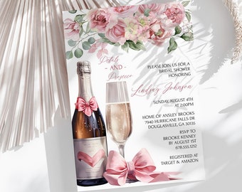 Petals and Prosecco Bridal Shower Invitation, Petals and Prosecco Invitation, Editable Bridal Shower Invite Template