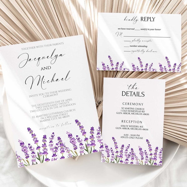 Lavender Wedding Invitation Suite, Lavender Wedding Invites, Lavender Wedding Invitation Template, Spring Invitations