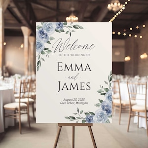 Dusty Blue Wedding Welcome Sign, Floral Wedding Welcome Sign, Digital Download, Wedding Welcome Sign, Wedding Welcome Editable Template