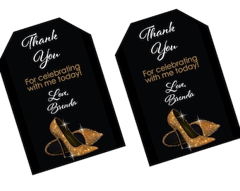 Glitter Heels Retirement Thank You Tags, Digital Download, Retirement Tags Printable, Editable Tags, Retirement Gift Tag Template, Birthday