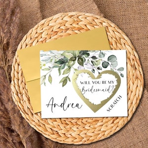 Carte à gratter Serez-vous ma demoiselle d'honneur, carte de proposition de demoiselle d'honneur, verdure
