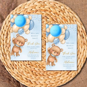 Blauwe teddybeer EOS babyshower gunsten, jongen teddybeer EOS lippenbalsem babyshower gunsten, EOS lippenbalsem houder kaart afdrukbaar