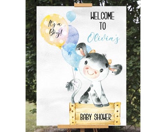 Cow Baby Shower Welcome Sign, Baby Shower Sign, Cow Baby Shower, Boy Cow, Farm Baby Shower Welcome Sign, Printable Baby Cow Signs Template