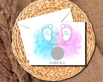He or She Gender Reveal Party Scratch Off Card - Baby Shower Game - Gender Reveal - He or She - Blue or Pink Scratch Offs With Envelopes