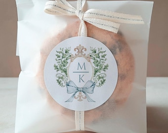 Crest Monogram Wedding Favor Stickers, Glossy Printed Labels