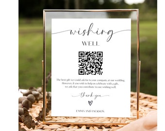 Modern Minimalist, QR Code Wedding Sign, Honeymoon Fund Sign, Wishing Well Sign Editable Template - WDS01