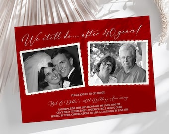 Photo 40th Anniversary Invitation, Ruby Wedding Anniversary Invite, 40 Years Together Party Invitation, Digital Printable Invite
