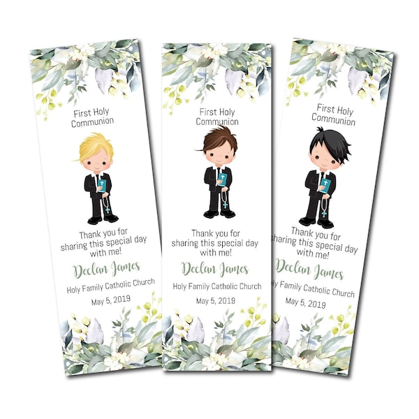 Boy First Communion Bookmark, First Communion Favors, Editable Communion Bookmark, Personalized Primera Comunion