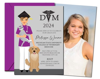 Veterinary School Graduation Invitation - Veterinarian Graduation Announcement - Choose Female Skin Tone