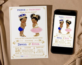 Prince or Princess Gender Reveal Invitation, Ties or Tutus (Digital File)