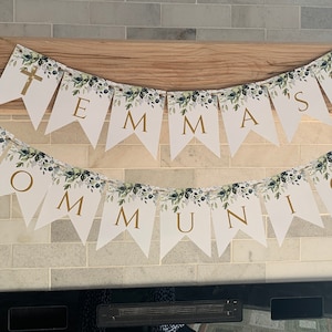 Greenery First Communion Decoration, Custom Banner Girl, Holy Communion Garland, Communion Party Bunting, Baptism, Christening Boy