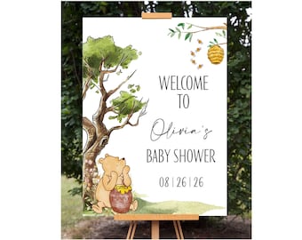 Classic Winnie the Pooh Baby Shower Welcome Sign, Birthday Welcome Sign