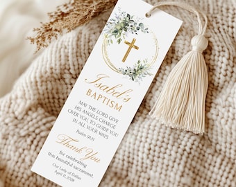 Greenery Baptism Bookmark, Custom Favor Printed