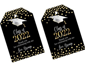 Black and Gold Graduation Thank You Tags, Digital Download, Graduation Tags Printable, Editable Tags, Graduation Gift Tag Template, Grad