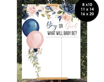 Balloons Gender Reveal Voting Board Sign, He or She Gender Reveal Vote Game Poster, Guess Baby Gender Boy or Girl Gender Prediction Sign