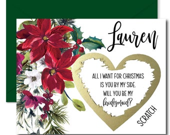 Christmas Bridesmaid Proposal Card, Christmas Bridesmaid Scratch Off Card, Proposal Card, Matron of Honor, All I want for Christmas Card