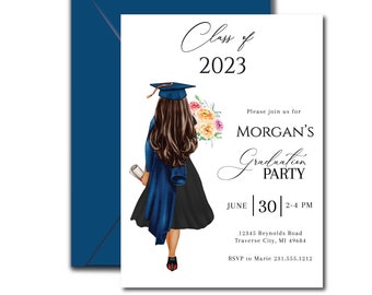 Girl Graduation Invitation, Modern Graduation Invitation Template, Digital Invitation, Digital 2023 Grad Announcement Invite Instant Access