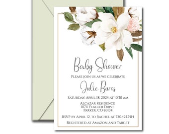 Southern Baby Shower Invitations, Southern Baby Shower Invite, Magnolia Baby Shower Invitations, Charleston Invitation Template