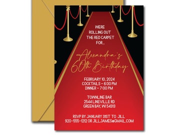 Red Carpet Invitation Printable, Adult Red Carpet Birthday Invitation Template, VIP Hollywood Party Invite Printed, Edit in Corjl