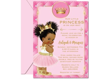 Pink Gold Princess Baby Shower Invitation, Afro Princess Baby Shower Invitations, Royal Princess Baby Shower Invitations, Queen Baby Shower