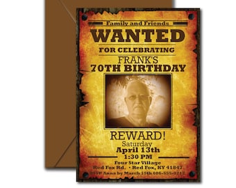 Wanted Birthday Invitation - Western Cowboy Wanted Poster Adult Birthday Invitation