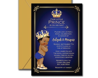 Prince Baby Shower Invitation, Royal Blue and Gold (Digital File)