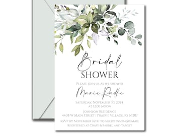 Greenery Bridal Shower Invitation, Instant Download