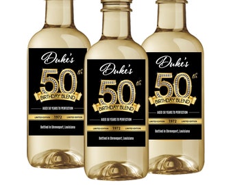 Minietiquetas de vino para 50.º cumpleaños: pegatinas doradas personalizadas (juego de 10)