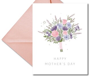 Happy Mothers Day Card, Mothers Day Folded Card, Moms Day Card, Floral Spring Bouquet Card for Mom, I Love You A Bunch, Grandma Mother's Day