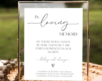 In Loving Memory Wedding Sign, Wedding Memorial Sign, Forever in our Hearts Sign, Modern Minimalist Table Sign Editable Template - WDS01