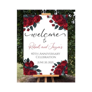 Floral Anniversary Welcome Sign, 40th Anniversary Party Sign, Anniversary Poster, Personalized Anniversary Yard Decor Poster