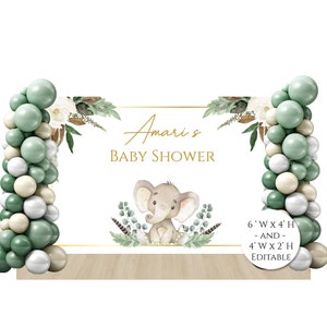 Gold Elefant Hintergrund, Boho Elefant-Babyparty-Hintergrund, 4 x 6 Fuß Babyparty-Hintergrund, druckbare neutrale Baby-Dusche-Hintergrund