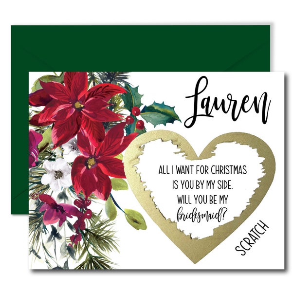 Christmas Bridesmaid Proposal Card, Christmas Bridesmaid Scratch Off Card, Proposal Card, Matron of Honor, All I want for Christmas Card