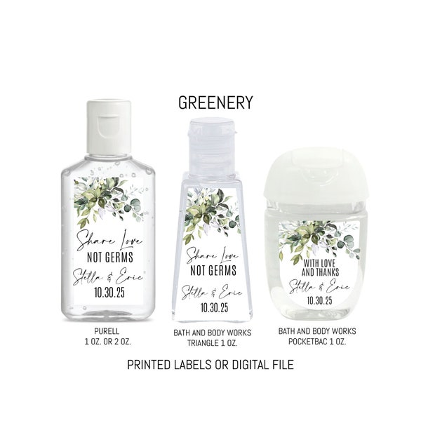 Étiquettes désinfectantes pour mariage, Mini étiquettes désinfectantes pour les mains, Cadeau désinfectant pour mariage Greenery, Cadeau de mariage personnalisé, Stickers Pocketbac, Étiquette