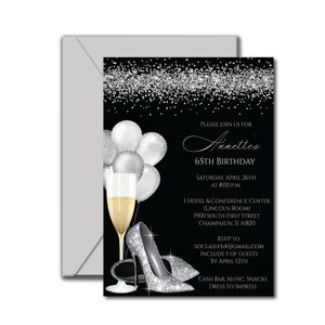 Silver Glitter Shoes Adult Birthday Party Invitations, High Heel Birthday Invitation, Stepping into 60