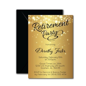 Gold Retirement Invitation, Gold Retirement Party Invitation, Elegant Retirement