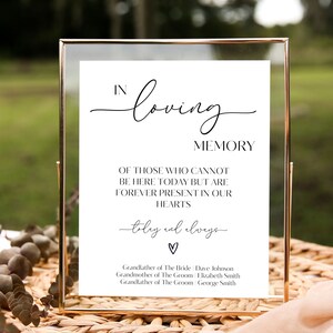 In Loving Memory Wedding Sign, Wedding Memorial Sign, Forever in our Hearts Sign, Modern Minimalist Table Sign Editable Template - WDS01