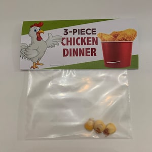 3 Piece Chicken Dinner Gag Gift, White Elephant Gifts, Gift Exchange, Popcorn Chicken Dinner Prank