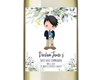 Greenery First Communion Wine Labels - Boy Wine Bottle - Set of 4