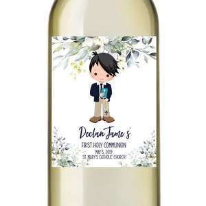 Greenery First Communion Wine Labels - Boy Wine Bottle - Set of 4