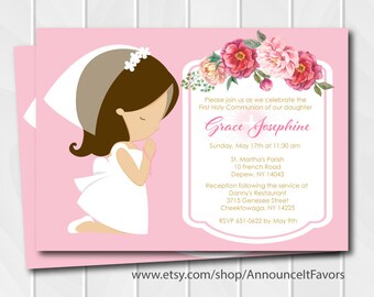 Girl First Holy Communion Invitations, First Communion Invitations, Printable Communion Invite or Digital