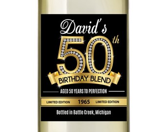 50th Birthday Wine Labels, Personalized Birthday Wine Label