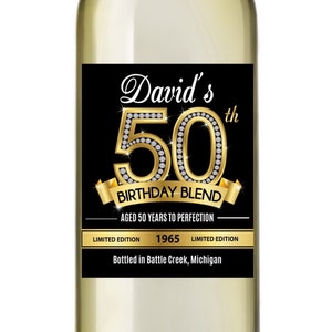 50th Birthday Wine Labels, Personalized Birthday Wine Label