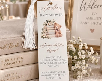 A New Chapter Baby Shower Bookmark Favor,  Storybook Teddy Bear Favors