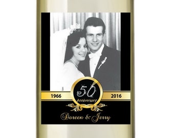 Etiquetas de vino personalizadas para el 50.º aniversario • Regalo con foto