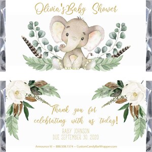 Matching Gold Elephant Baby Shower Candy Wrappers