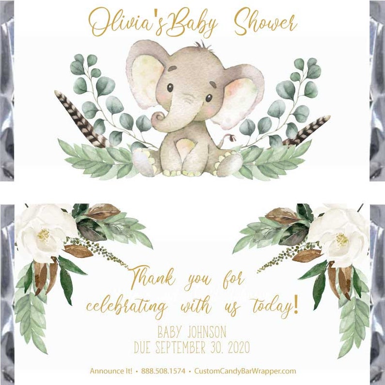 Matching Gold Elephant Baby Shower Candy Wrappers