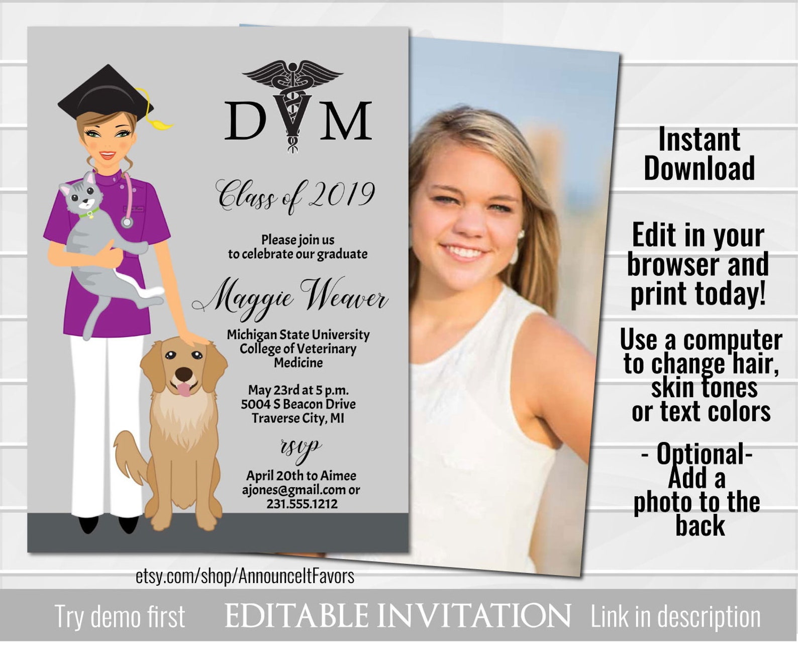 Veterinary School Graduation Invitation Veterinarian Etsy