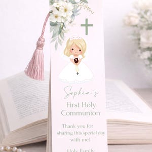 First Communion Bookmark, Blonde Girl